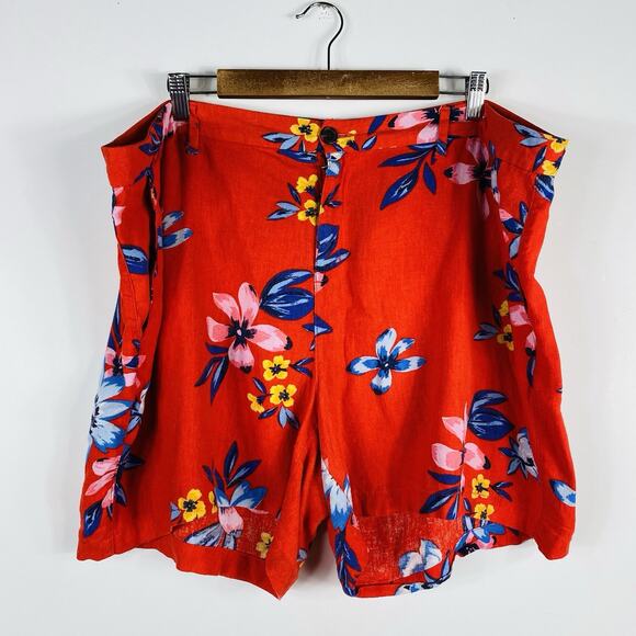 Old Navy Plus Size 20 Floral Print Linen Blend Everyday Shorts Red Casual - Picture 1 of 3